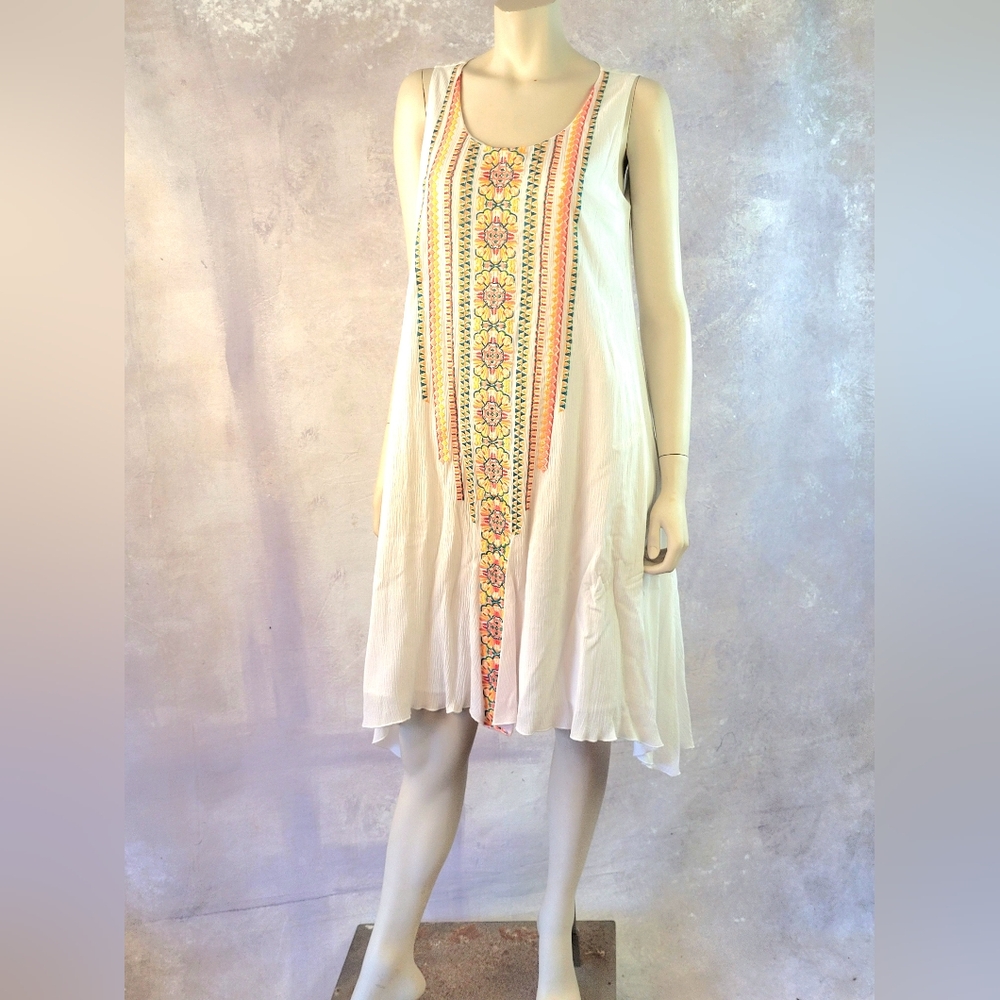 Chicos boho gauzy lined embroidered dress size 1P